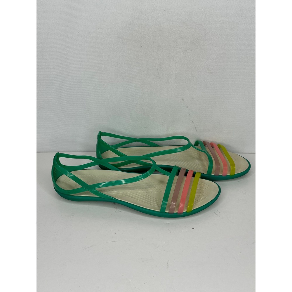 Crocs Isabella Strappy Sandals Green Multi Color Jelly Flat Shoes Womens 9